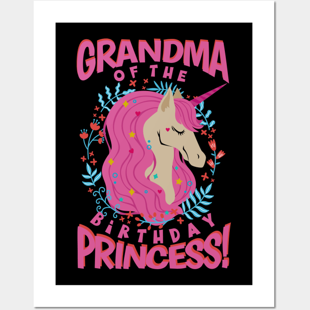 Grandma of the Birthday Princess Unicorn Wall Art by aneisha